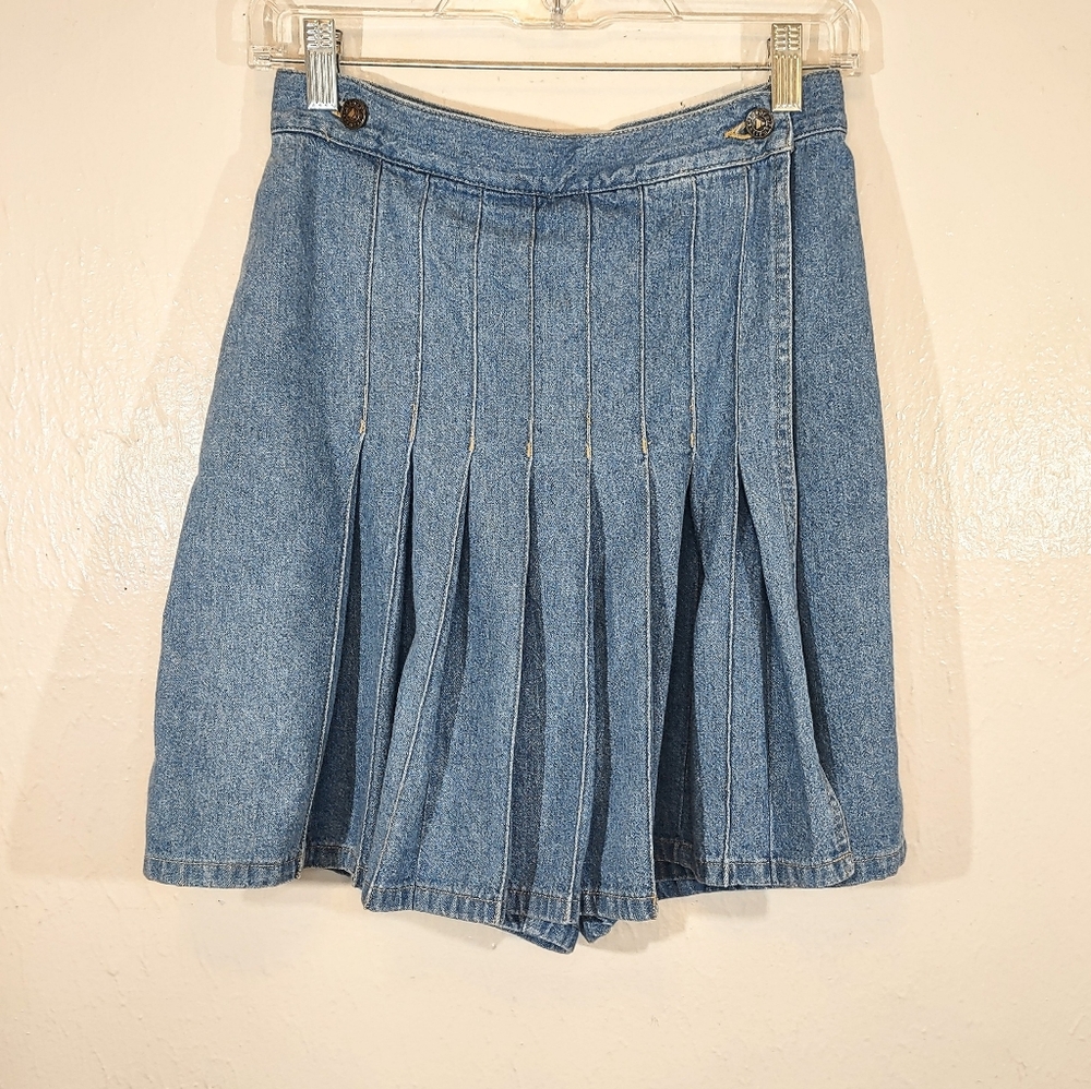 Vintage 90s LizWear Denim‎ Skort Jean Shorts Skirt Size 10 (27x18) Patch Pocket